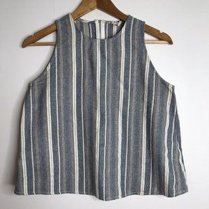 Paper Crane Women's Medium Gray Blue Tank Top Shirt Blouse Linen Blend